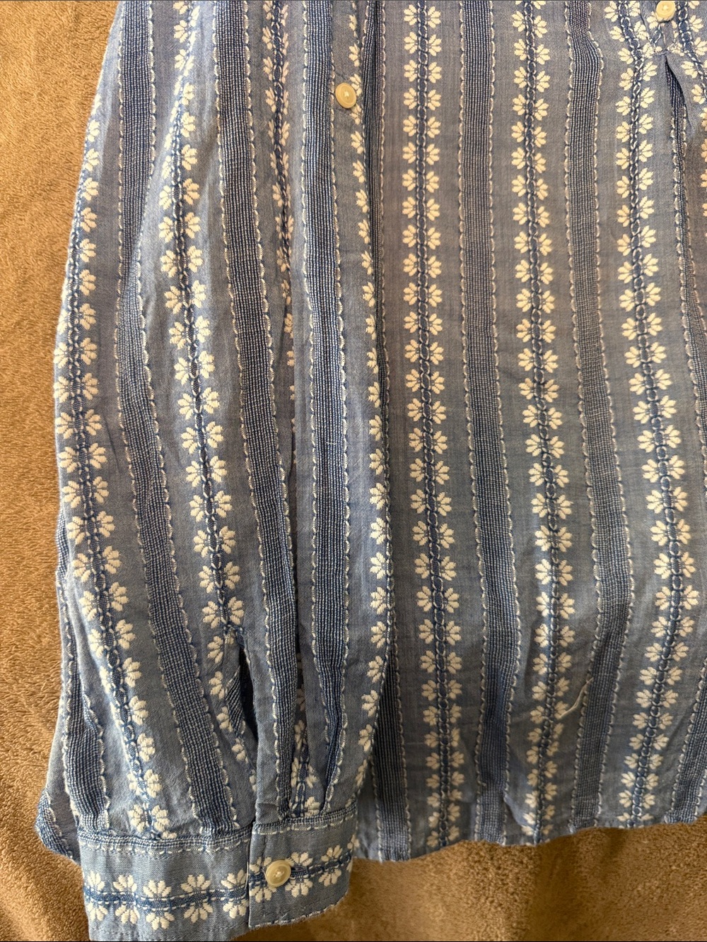 Talbots Blue and White Striped Floral Henley Blouse - Picture 3 of 3